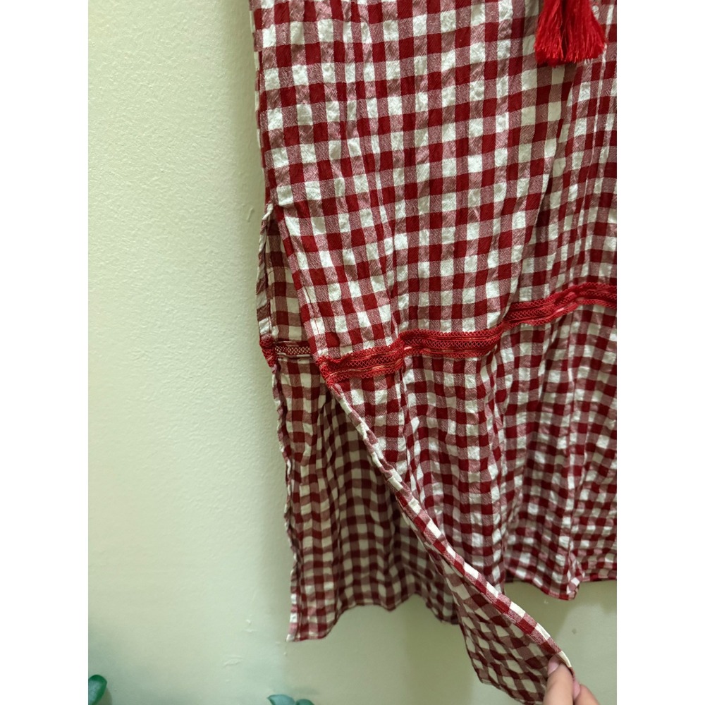 POL‎ Red Gingham Maxi Dress Boho Lace Tassel - M - Picture 6 of 12
